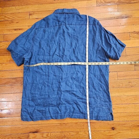 Onia XXL Shirt Short Sleeve Linen Blend Button Down Blue - Picture 5 of 6